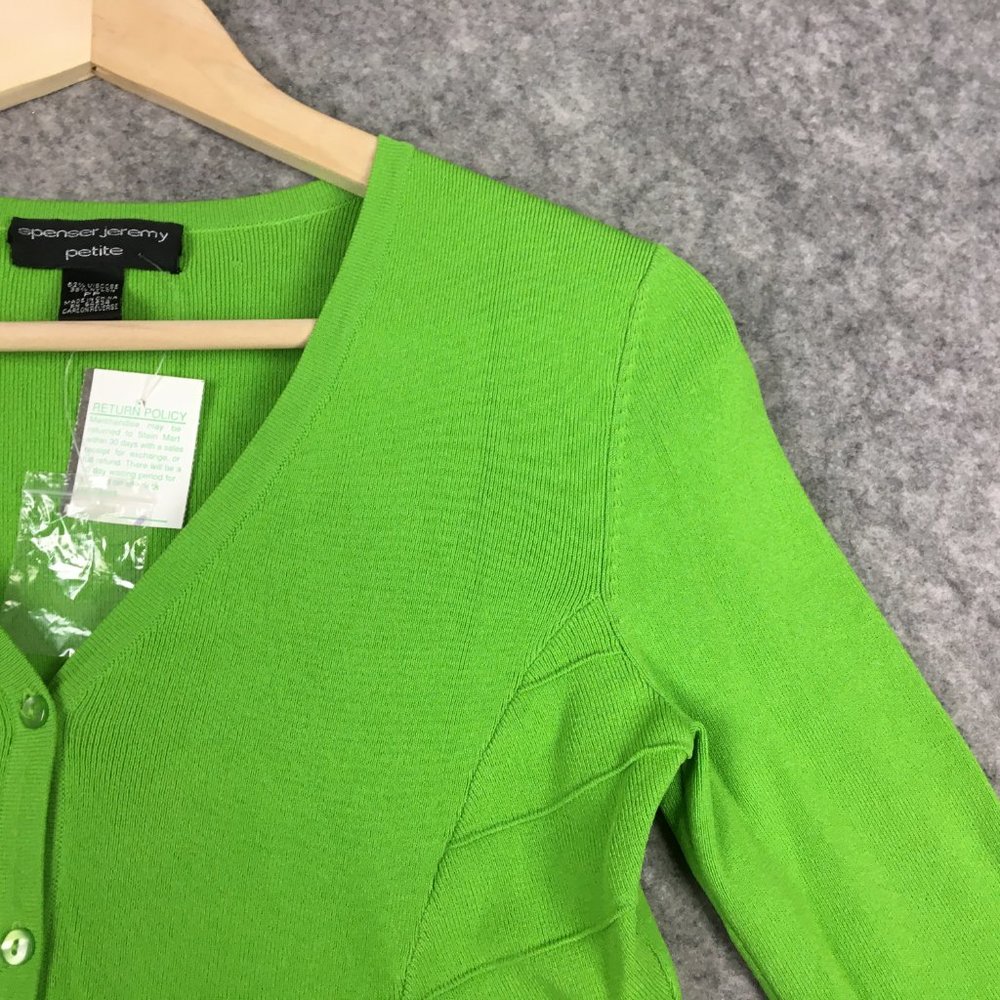 Spenser Jeremy Sweater PP PS Button Cardigan Lime Green Fine Gauge Knit V Neck - Picture 4 of 14
